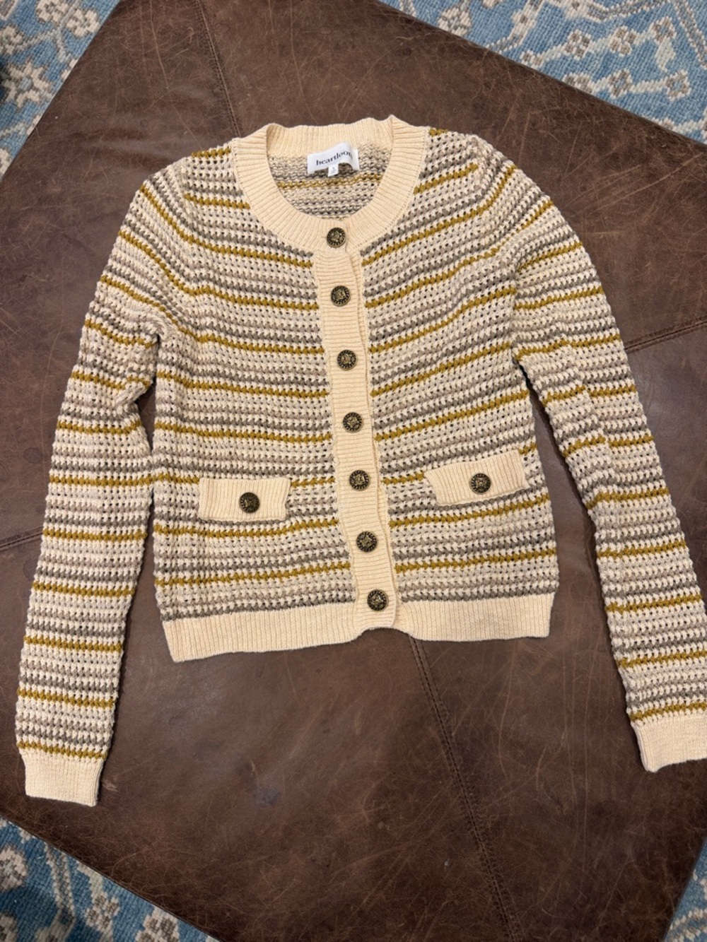 Heartloom Cream, Olive and Tan Striped Crochet Cardigan
